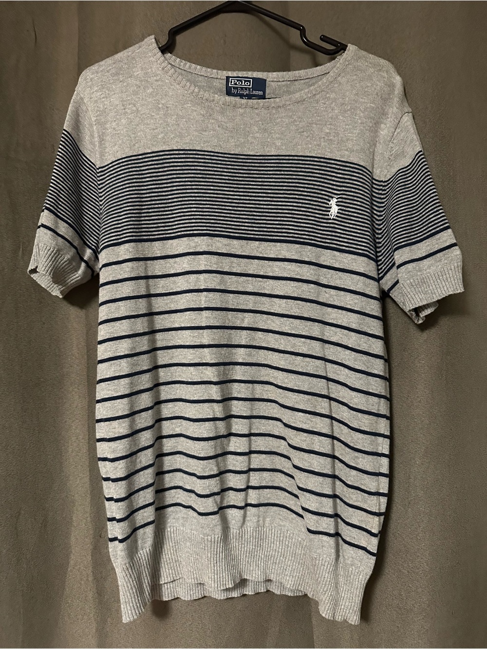 Ralph Lauren Light Gray Short-Sleeve Polo with Black Stripes